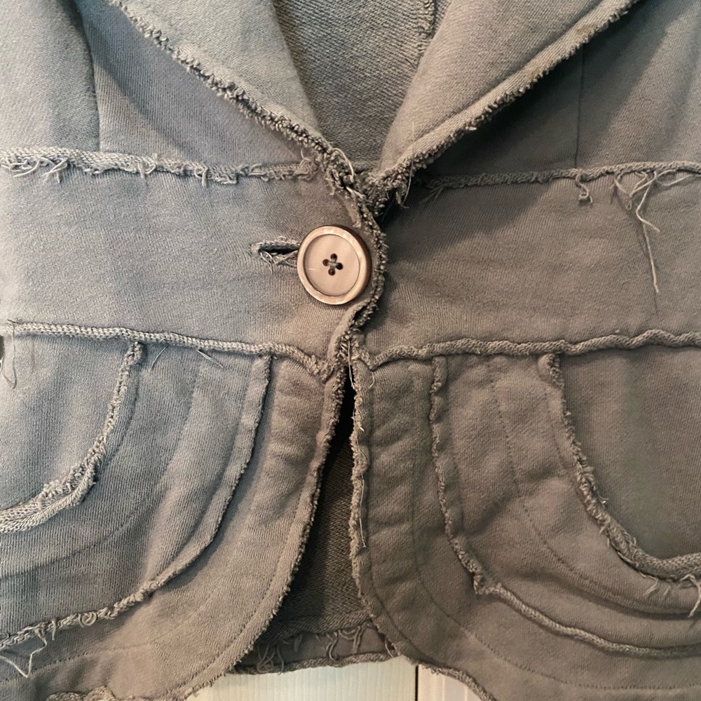 Light Charcoal Distressed One Button Blazer - image 6